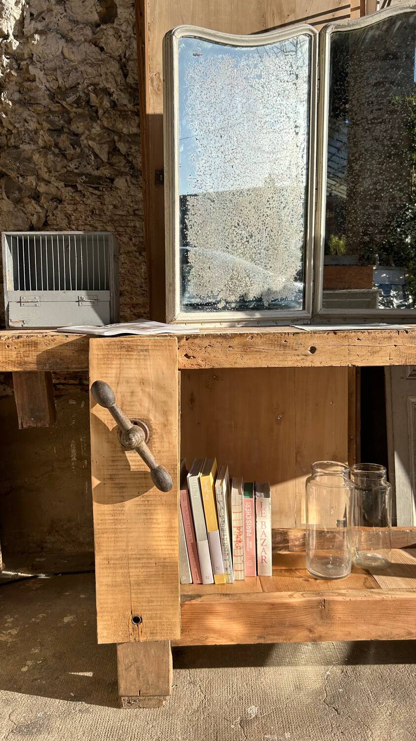 Large raw solid wood workbench