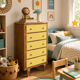 Chiffonnier art déco chêne brut et jaune