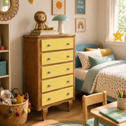 Art Deco chest of drawers in raw oak and yellow
