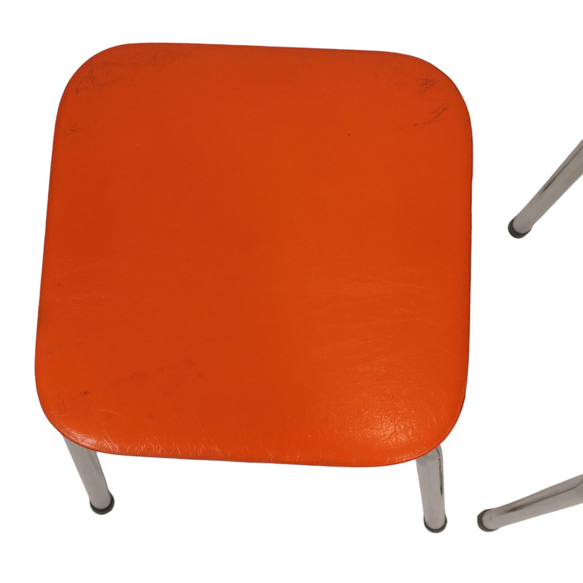 Set of 2 Stools Orange Faux Leather Chrome Base Sixties