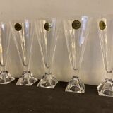 6 champagne flutes Cristal d'Arques, model Pyramide in crystal, 1980