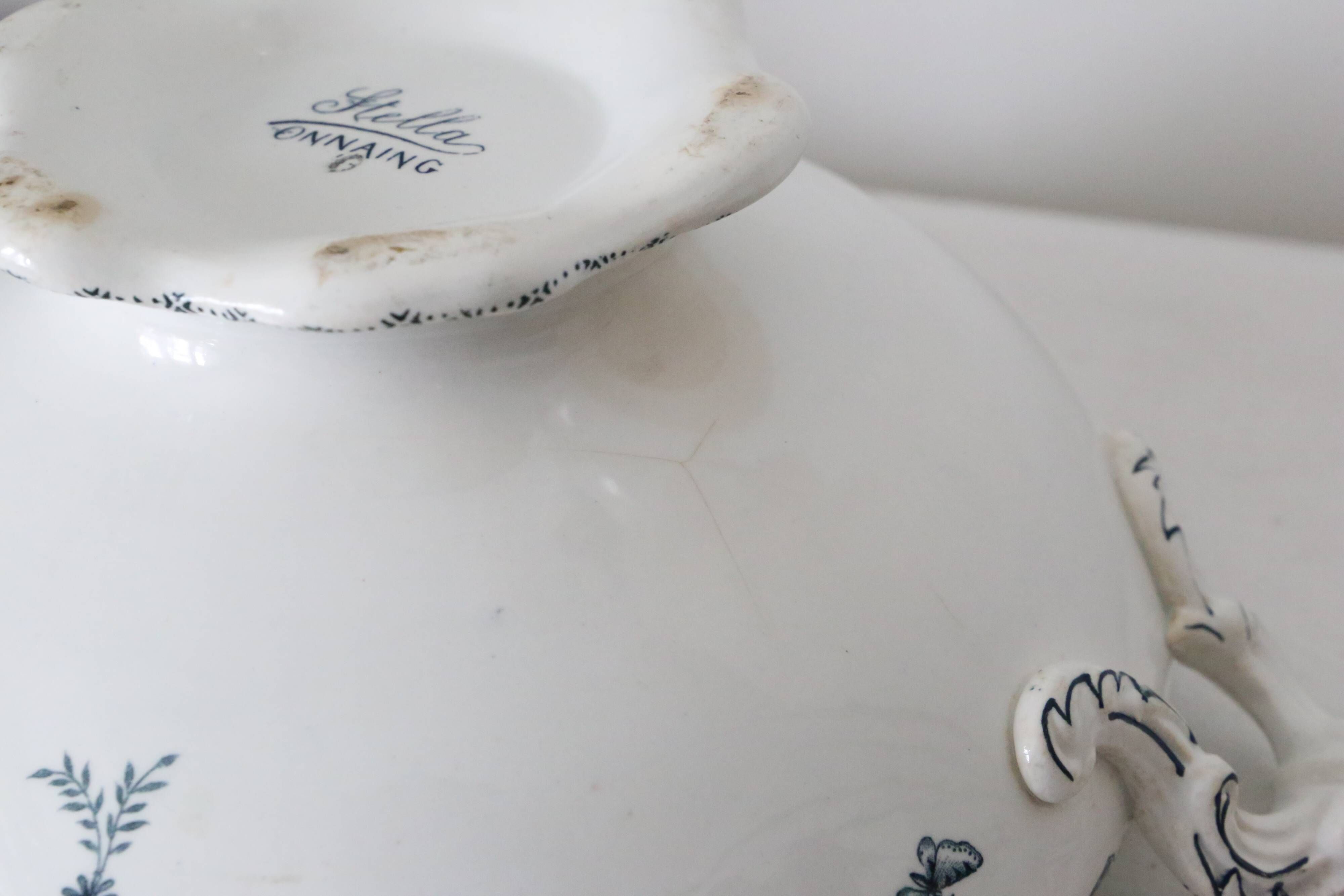 Terre de Fer tureen or salad bowl, Onnaing earthenware, Stella motif, French manufacture