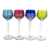 Saint Louis Traminer 4 glasses Rhin Roemer crystal, signed colour, excellent condition.