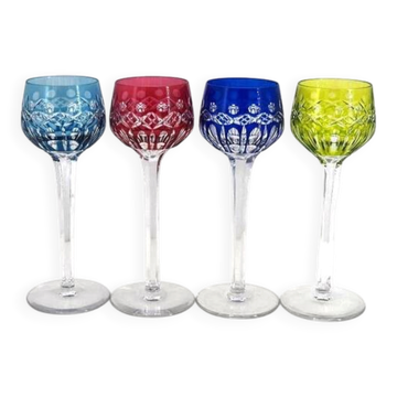 Saint Louis Traminer 4 verres Rhin Roemer cristal, couleur signés excellent état