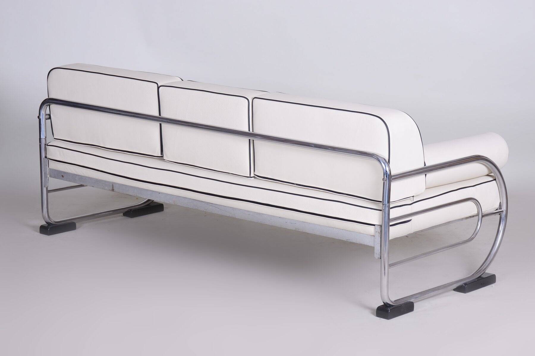 Bauhaus Sofa in Chrome, Steel, Leather by R. Slezák for Slezak Factories, Czech, 1930s