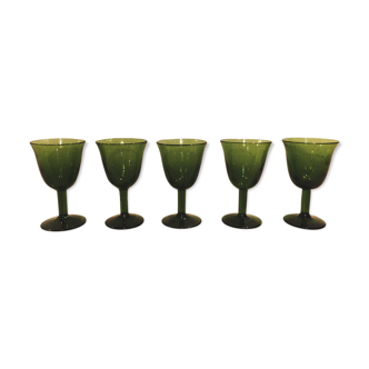 Set de 5 verres anciens en verre bullé soufflé