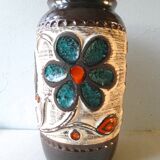 Vase en céramique décor fleurs Bay West Germany années 70