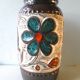 Ceramic vase decorated with flowers Bay West Germany 1970s