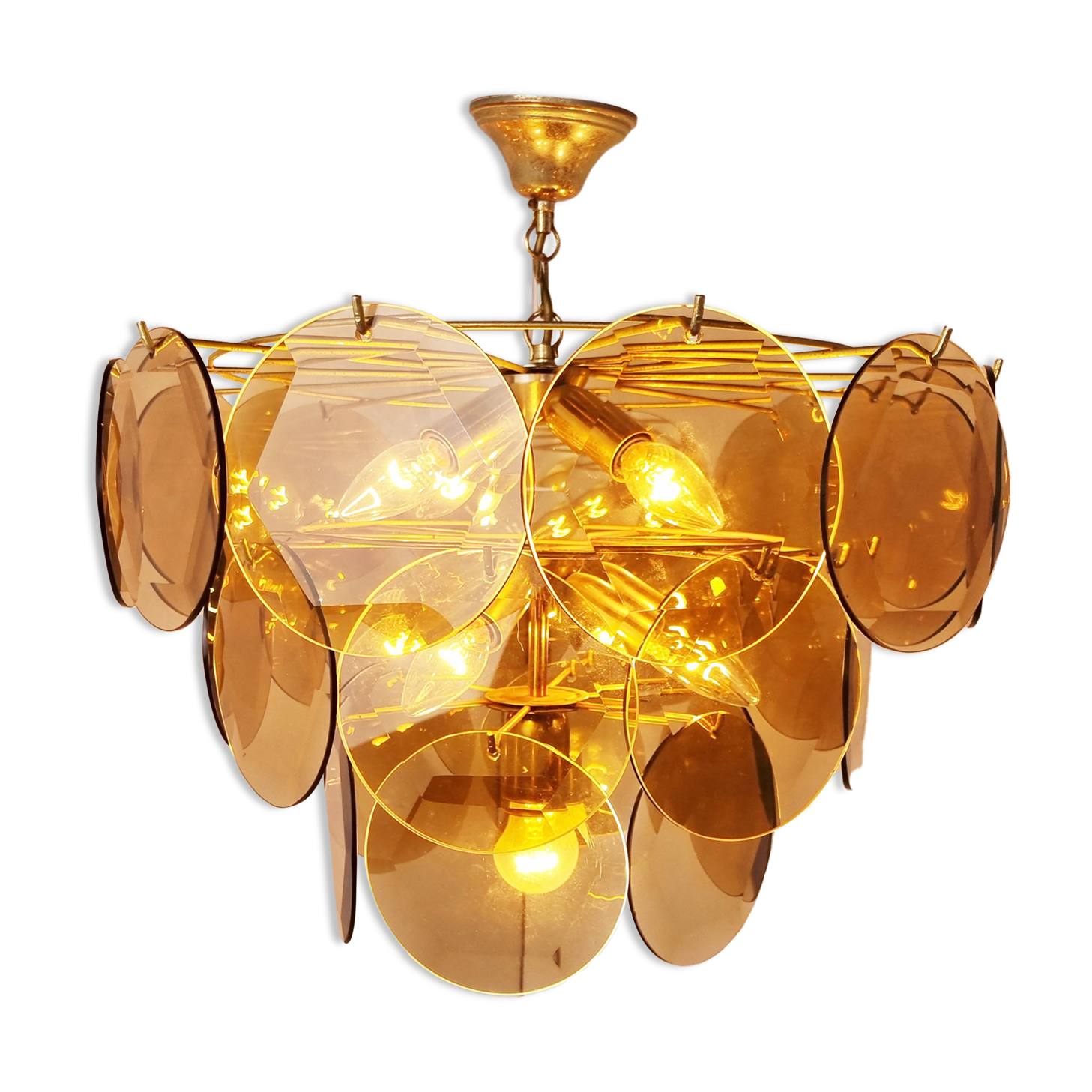 Mid century glass disk chandelier, 1970s