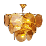Mid century glass disk chandelier, 1970s