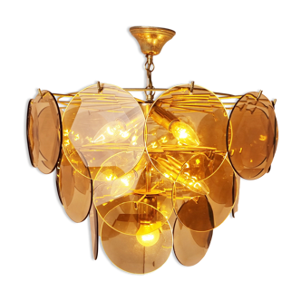Mid century glass disk chandelier, 1970s