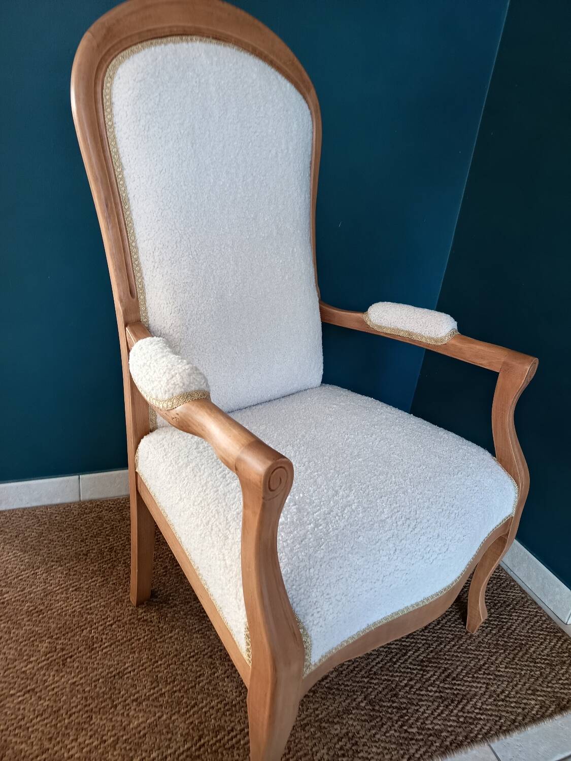 Renovated Voltaire armchair in Japandi style