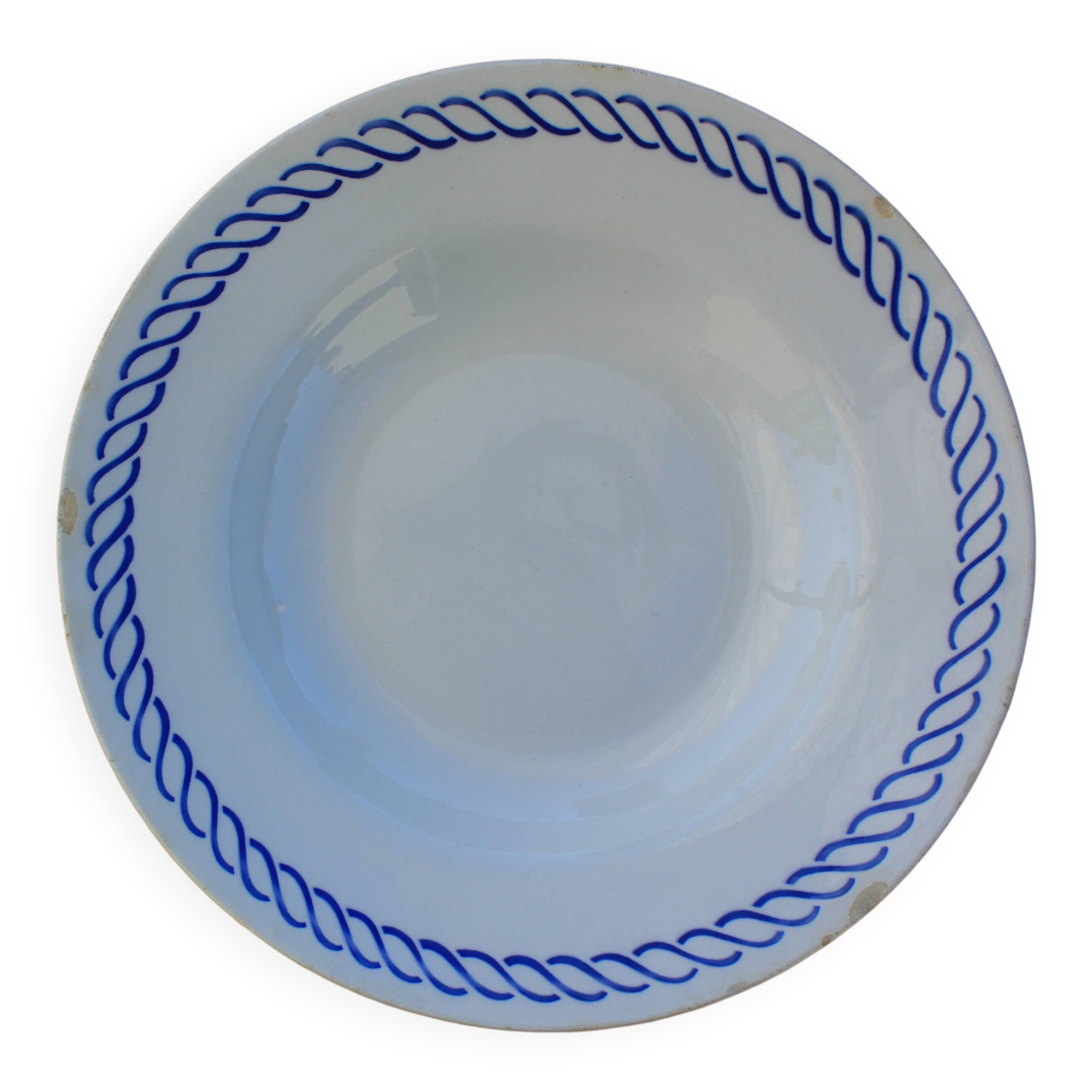 Deep plate with royal blue geometric pattern marked on the back FB 45.