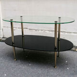 1960 oval glass and brass coffee table