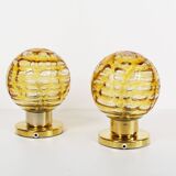 Pair of vintage amber glass and brass metal wall lamps by Doria