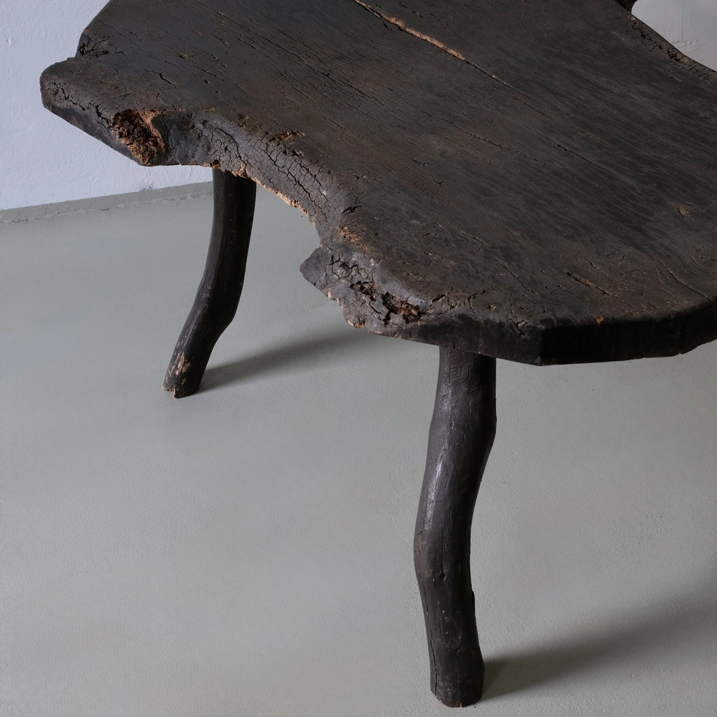 Wabi-sabi rustic dark wood side table | Belgium | Vintage