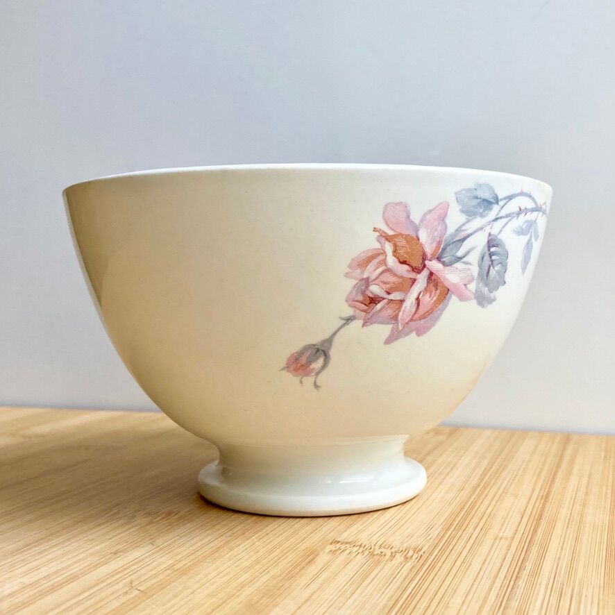 Grand Bol Ancien Digoin Sarreguemines - Blanc Motif Fleur - Années 1940 - 16,5 Cm