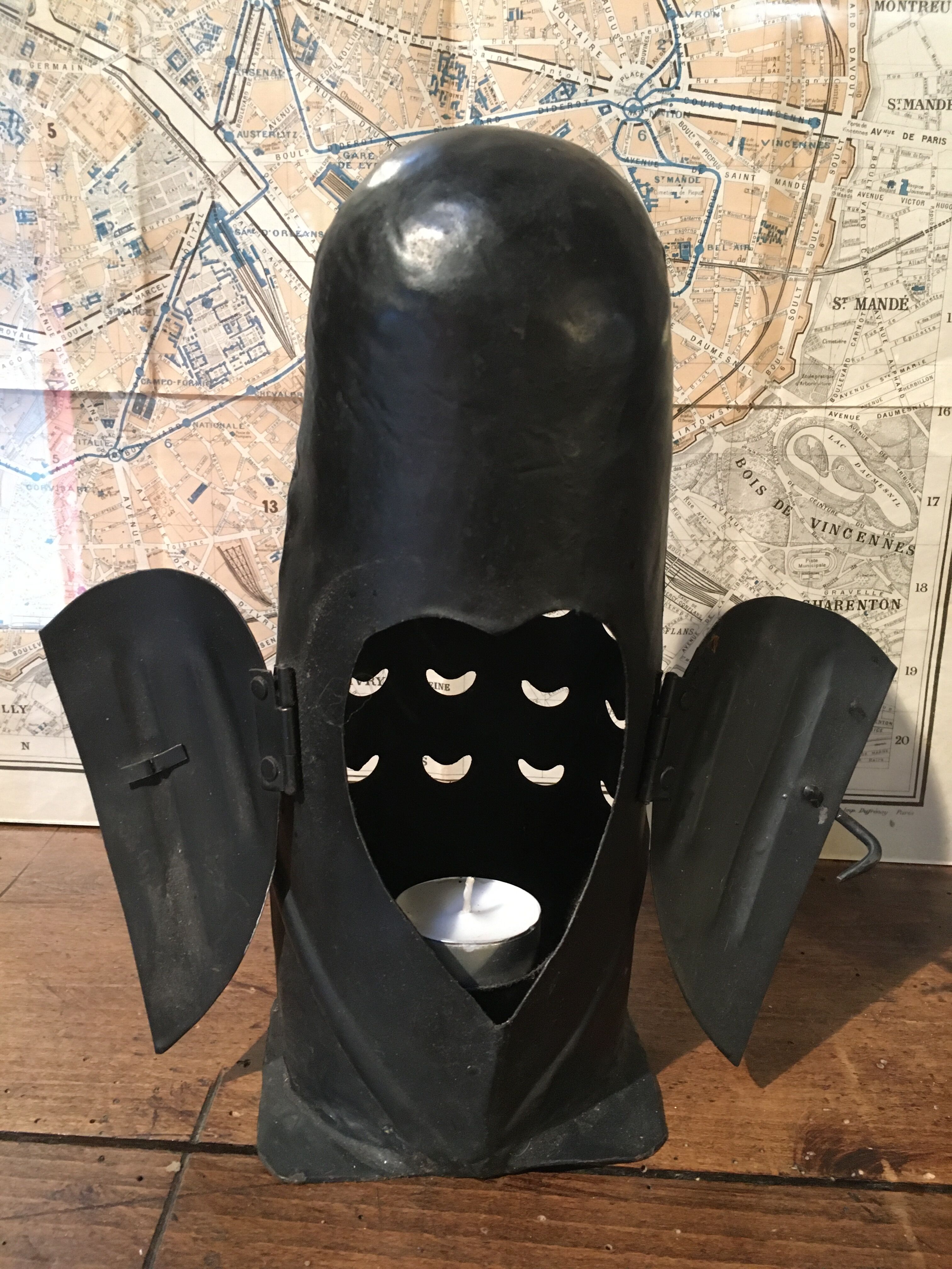 Metal owl, photophore