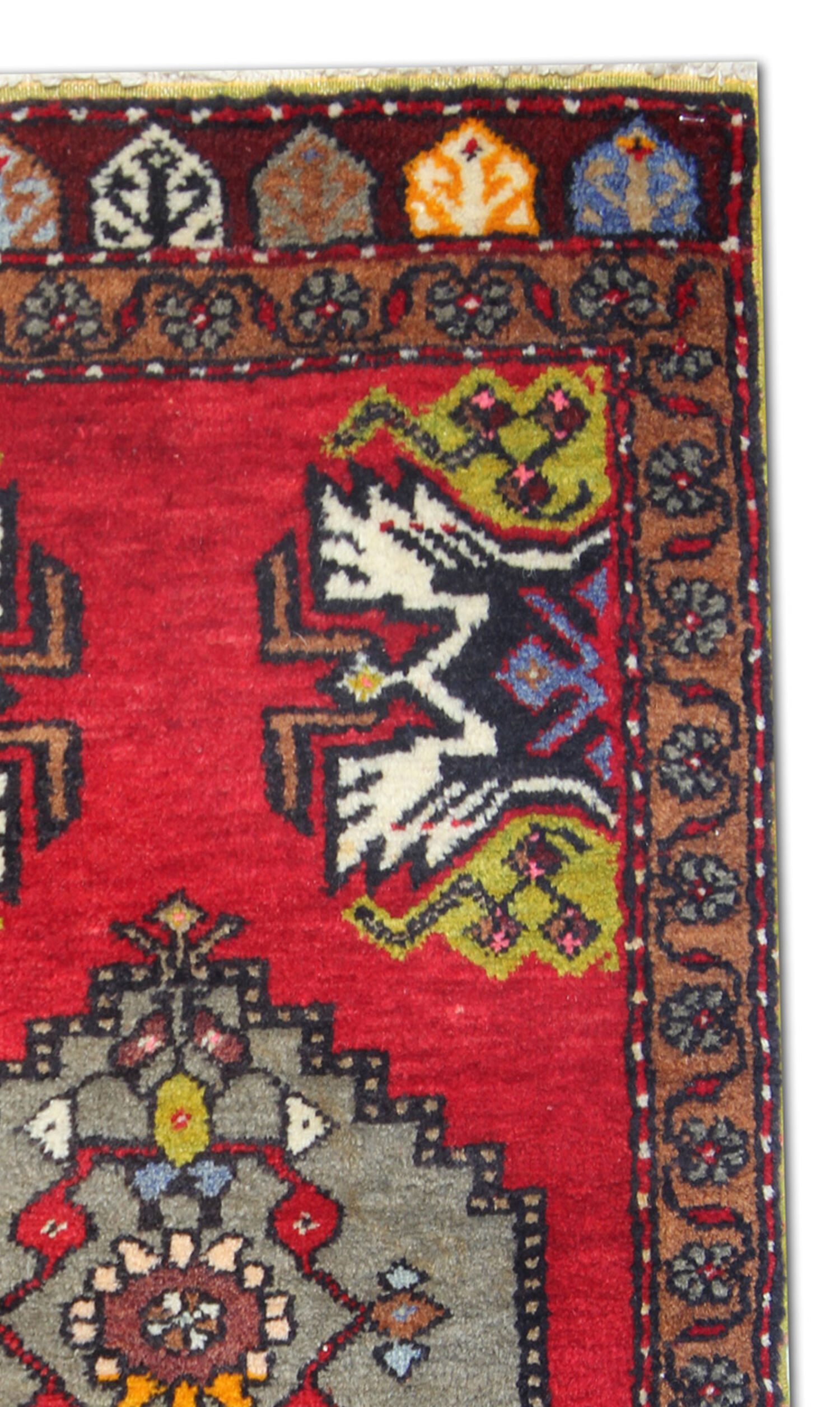 Red rug handwoven wool tukish carpet area rug 49x90cm