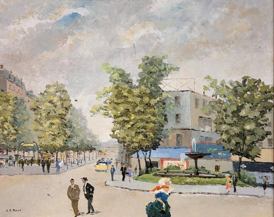 JC Perot: Large oil on canvas "Place Pigalle"