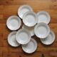 10 vintage ivory earthenware soup plates with gold trim, Digoin Sarreguemines