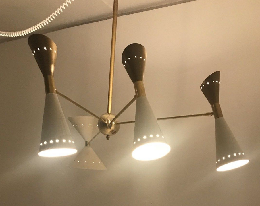 Pendant light 8 lights brass white and golden