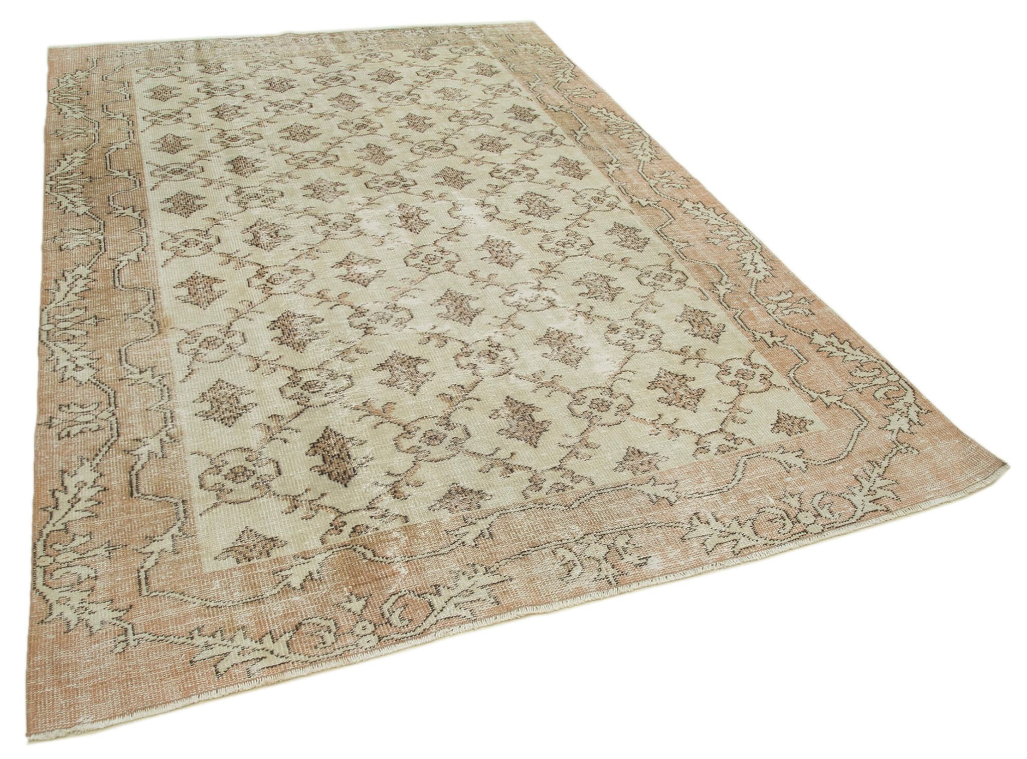 Hand-knotted vintage turkish beige carpet 200 cm x 291 cm - 36628