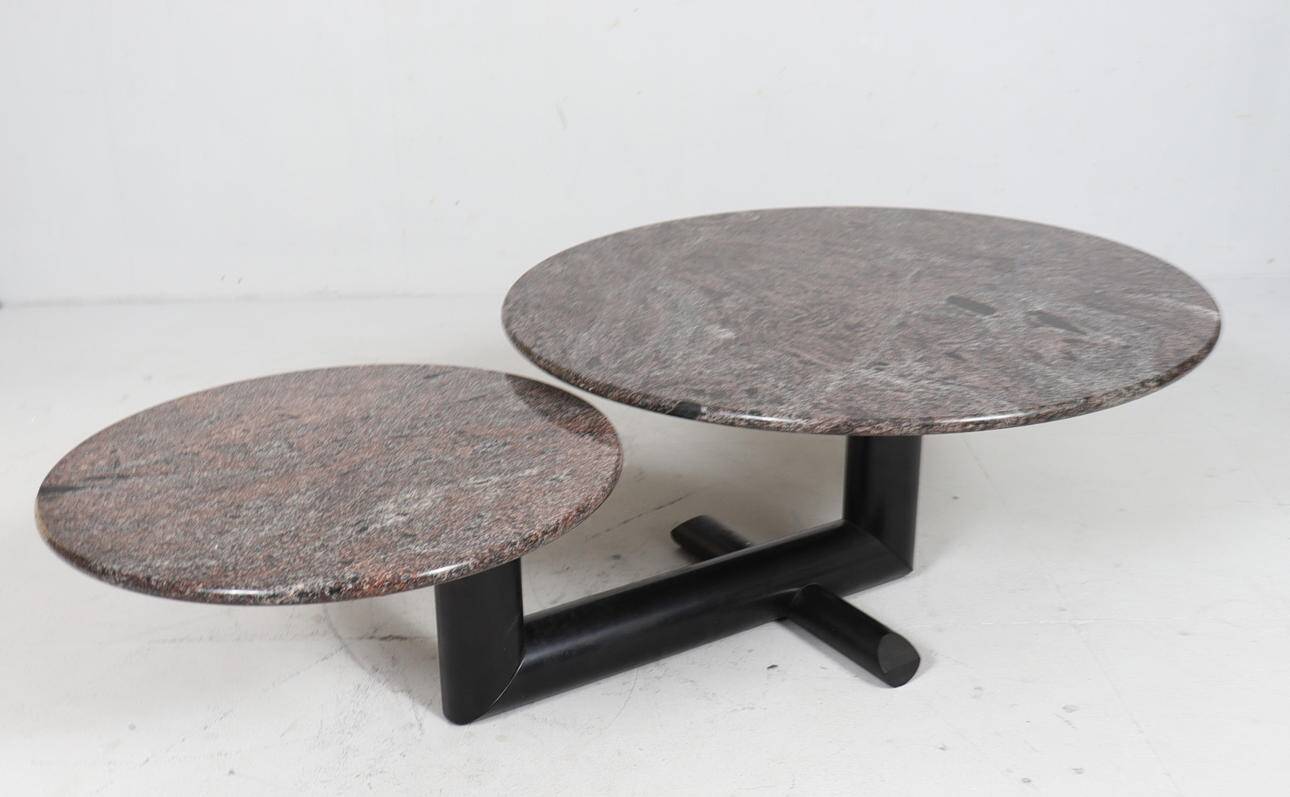 Sculptural coffee table in granite and wood, Italy 1980s.