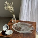 Large fish plate transparent glass Arcoroc vintage L38.5