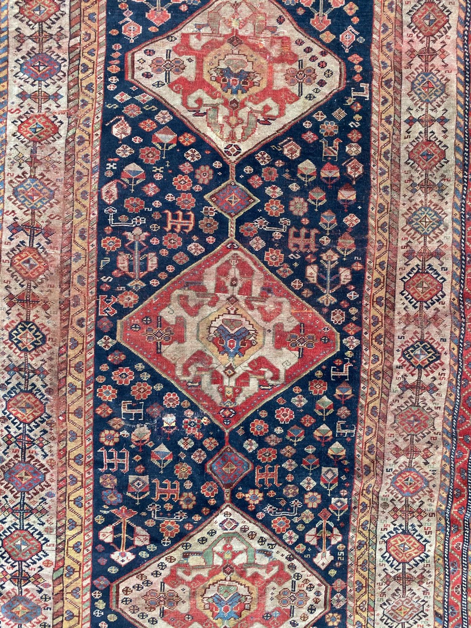Ancient Persian carpet ghashghai 120x212cm