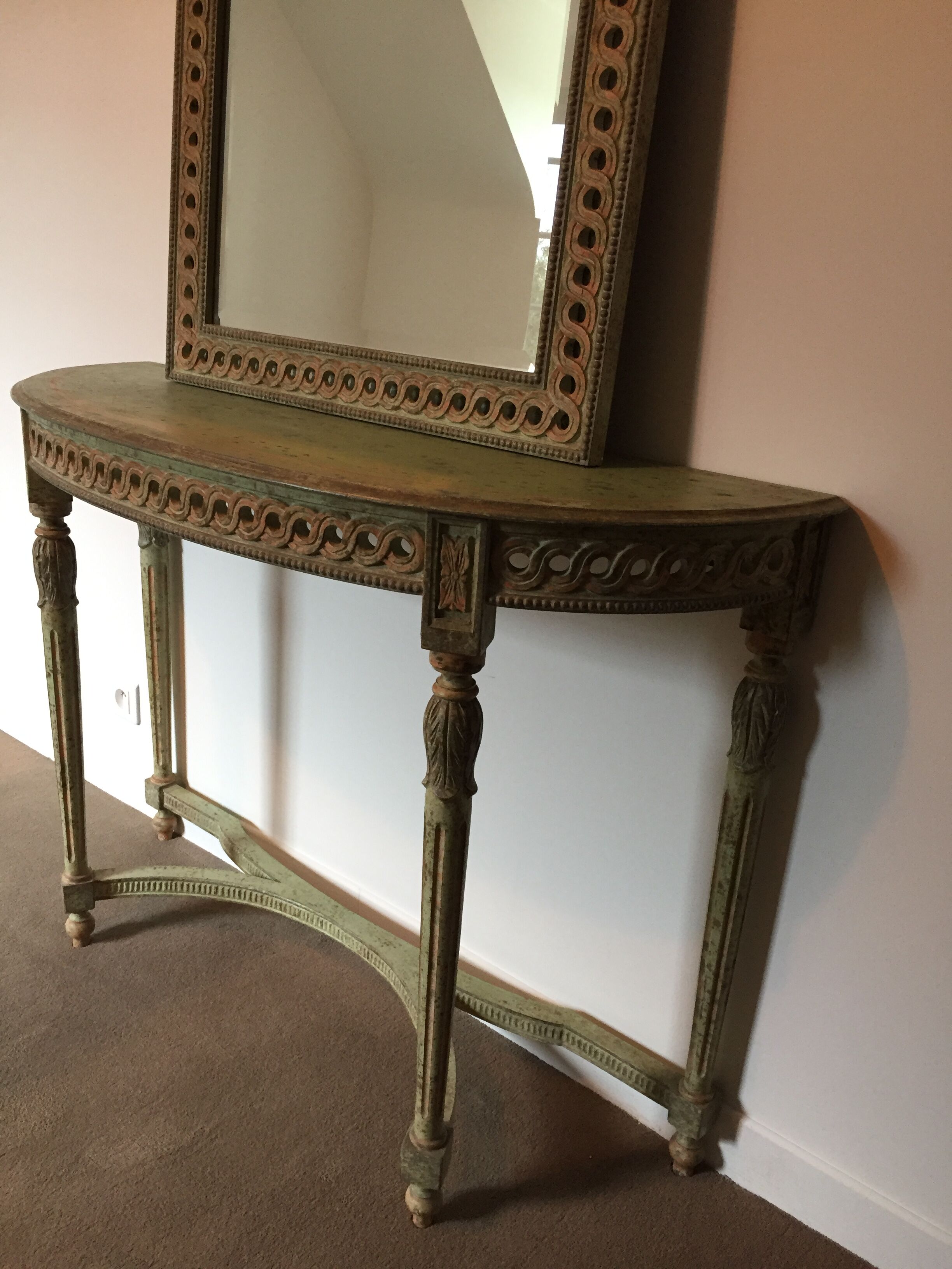 Diptyque console et miroir Louis XVI en bois