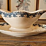 Longwy ironstone Rhodes sauceboat, late 19th century, blue decoration