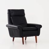 Fauteuil en cuir noir, design danois, années 1970, production : Danemark