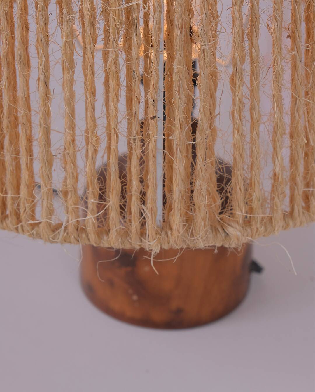Turned wood lamp and rope shade