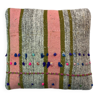 VINTAGE TURKISH KILIM CUSHION COVER , 40 X 40 CM