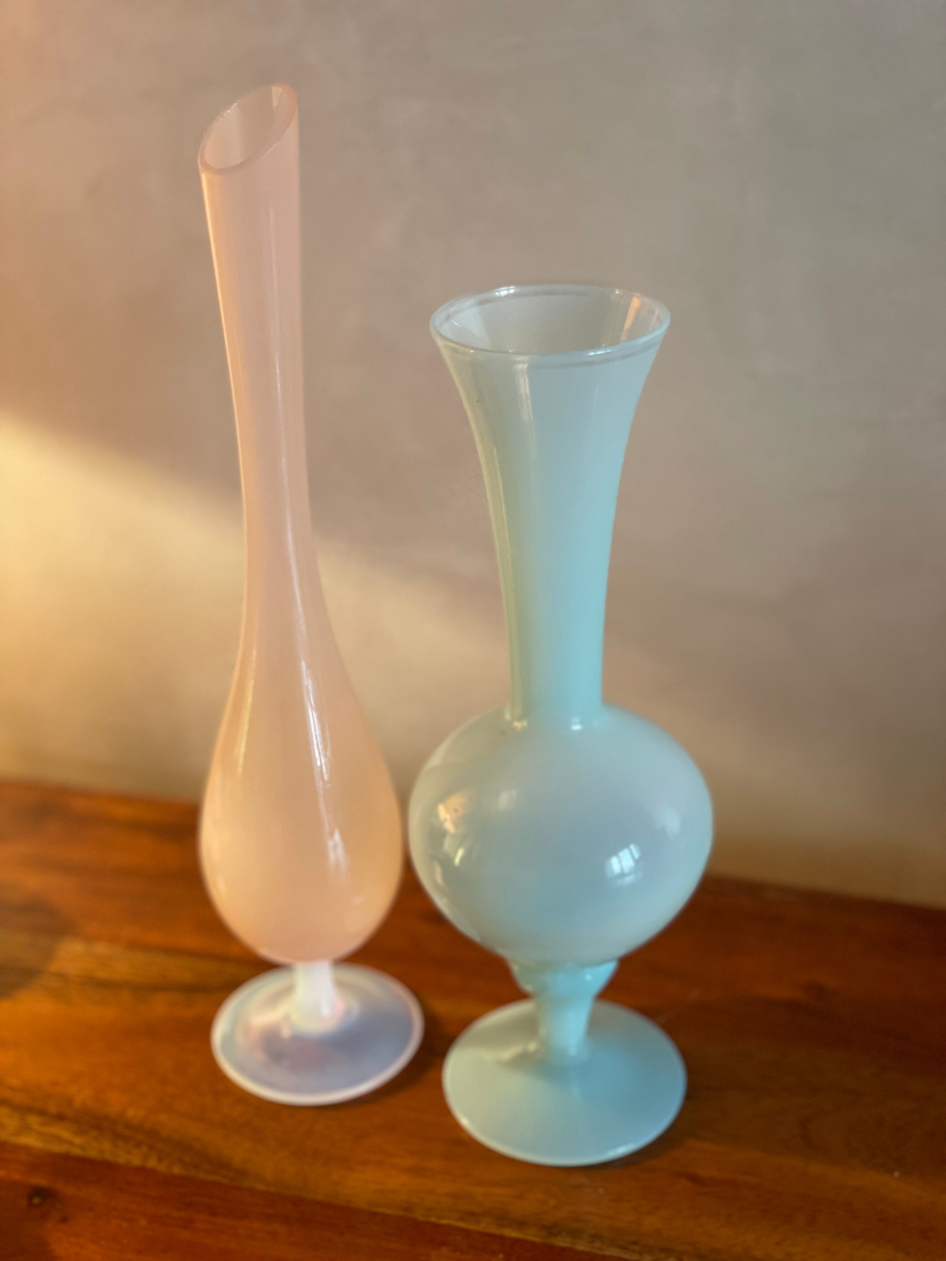 Duo de soliflores en opaline rose et bleu gris