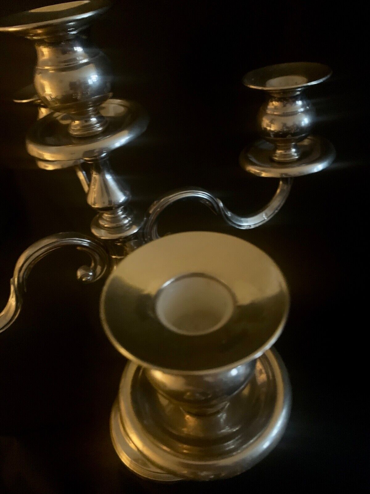 2 candlesticks, candelabras, silver metal, 5 flames, 37 cm