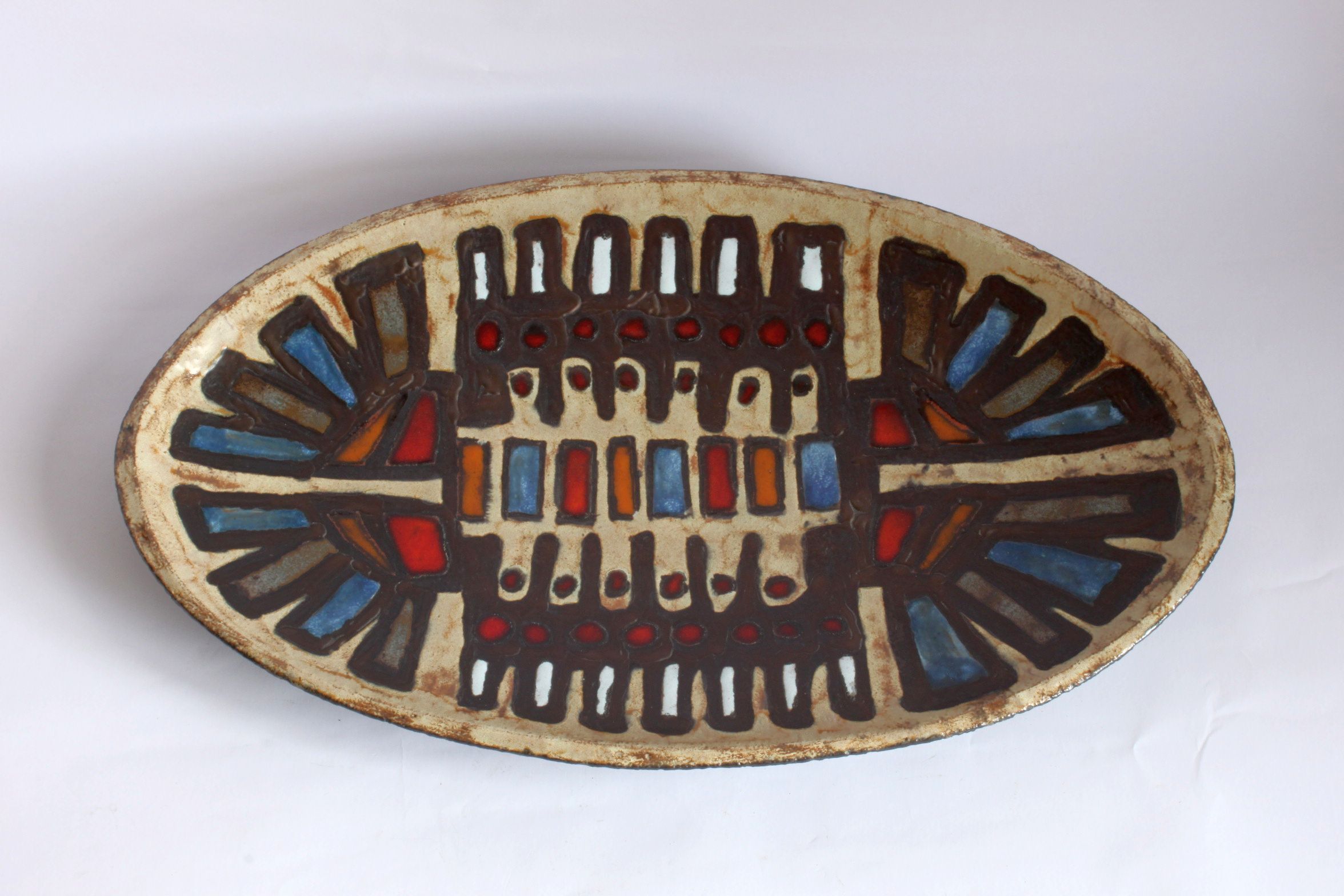 Abstract Brutalist Ceramic Centerpiece Plate by Perignem, Belgium, 1960s.