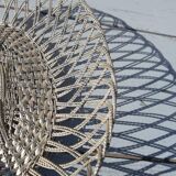 flat basket cut center table in woven metal