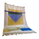Tapis berbère tissé - motif bleu et jaune - tapis marocain fait main - 300x210 cm