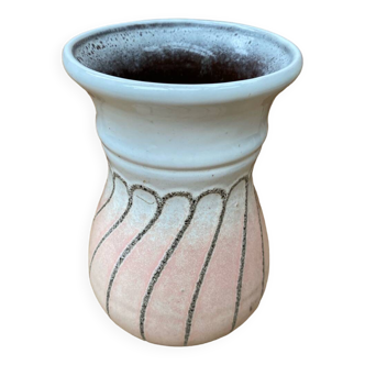 Ancien vase strehla céramique rose & blanche 1959 west germany vintage