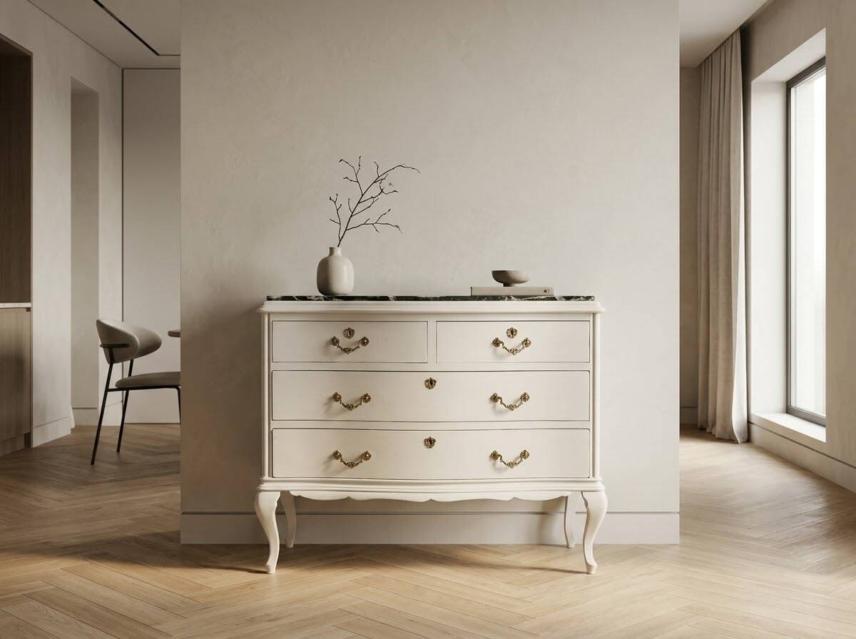 Commode vintage courbée avec plateau en marbre - Rénovée