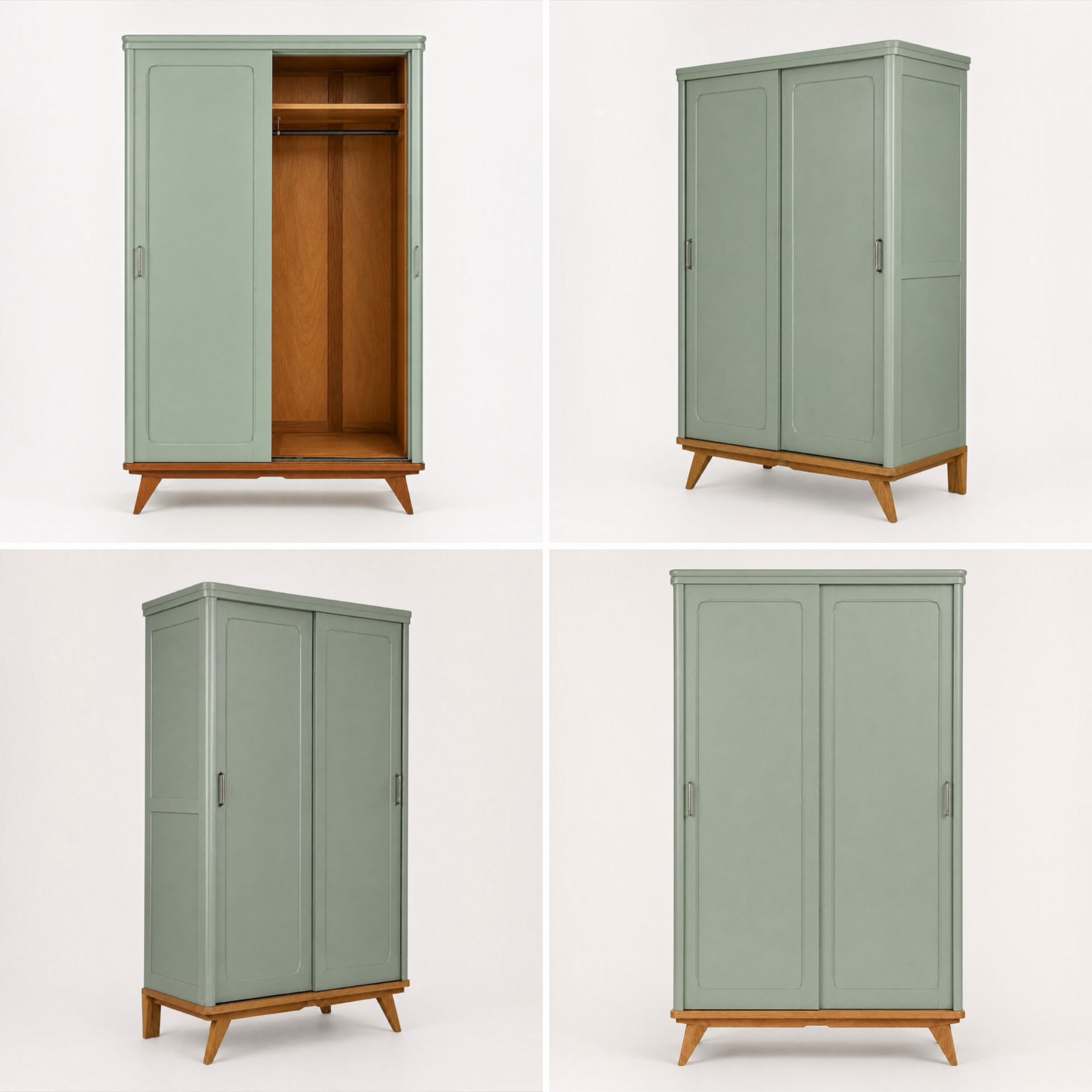 Armoire parisienne penderie 1960 vert grisé rénovée 