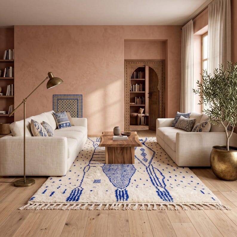 Azilal rug made of pure natural wool, handwoven, traditional, 150/250 cm.