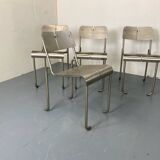 Memphis Architectural Stainless Steel French Dining Chairs, 1980s Set of 4