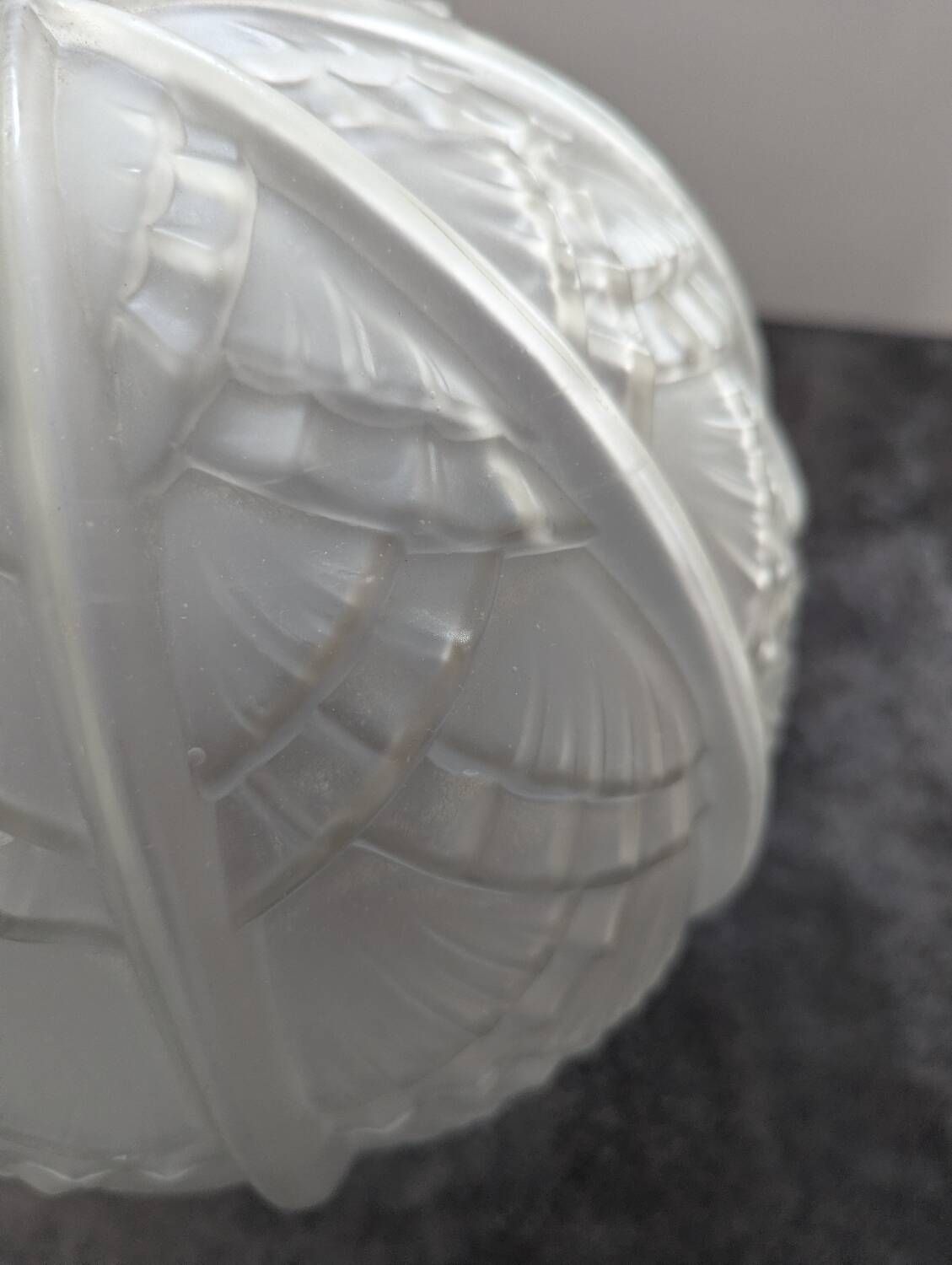 Antique large globe ceiling light, pressed glass, by Hettier & Vincent