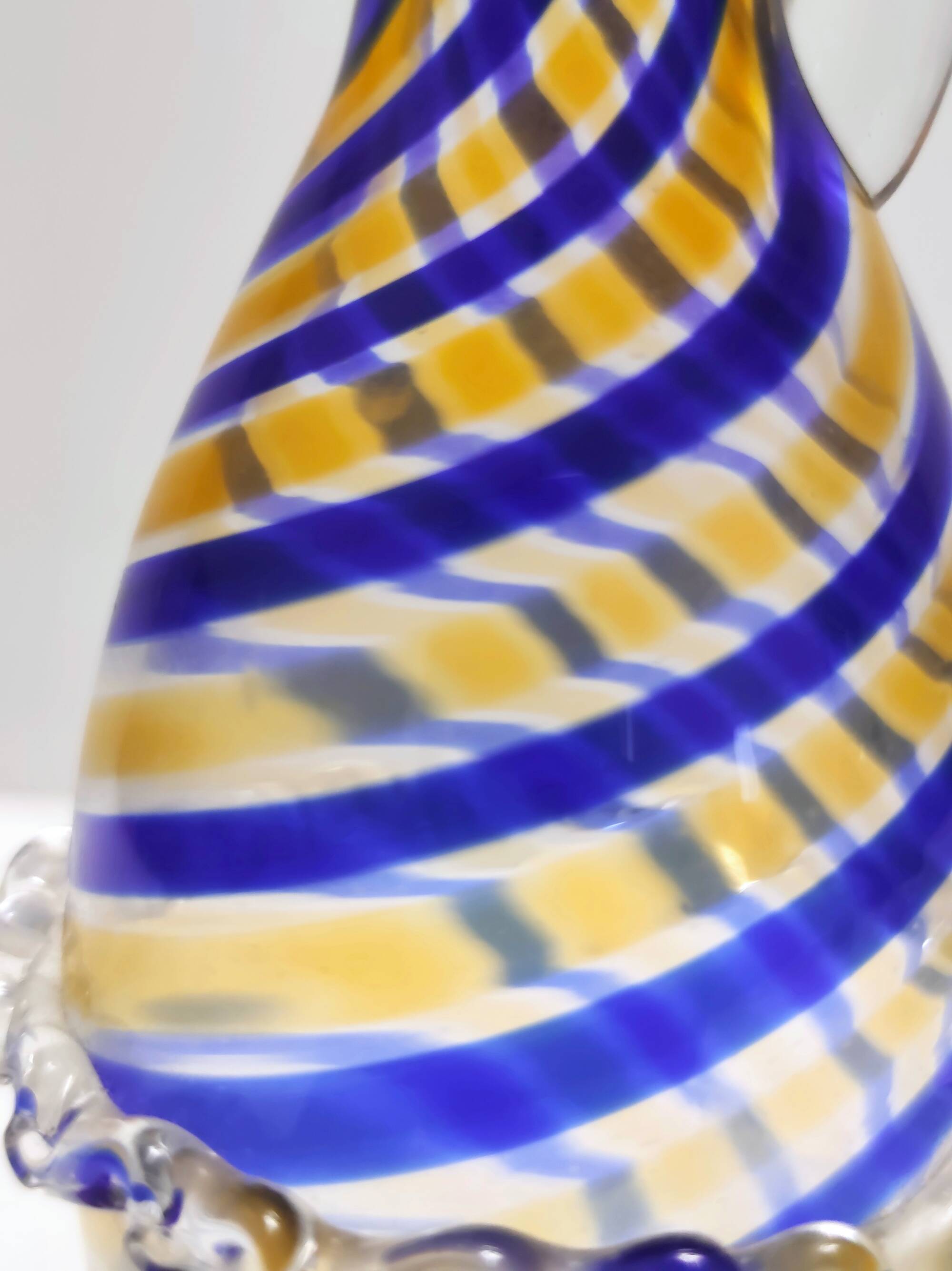 Murano Glass Pitcher Vase Ascribable to Toso with Blue and Yellow Canes