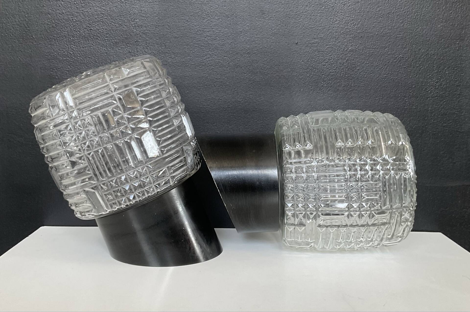 Pair of vintage moulded glass wall lights from the 70s.