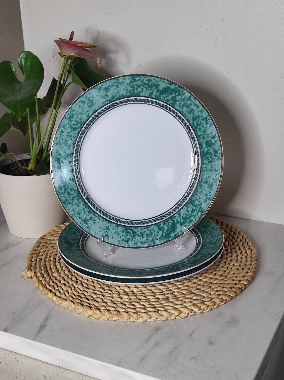 Flat plates fine porcelain green rim