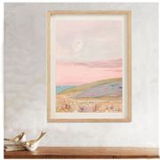 Painting in pastel colors representing a landscape by the sea at dusk.